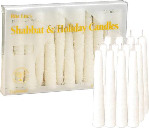 Rite Lite Shabbat Candles - 12 Pieces in Beautiful Box with Artistic Card, White