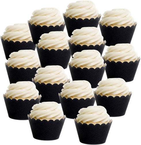 Dress My Cupcake Set of 50 Standard Reusable Glitter Black Cupcake Wrappers, Black Cupcake Liners