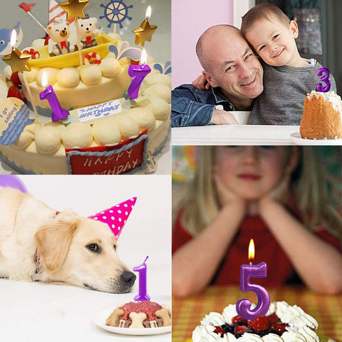 2nd Birthday Candle Number 2 Purple Happy Birthday Cake Topper Decoration for Party Kids Adults