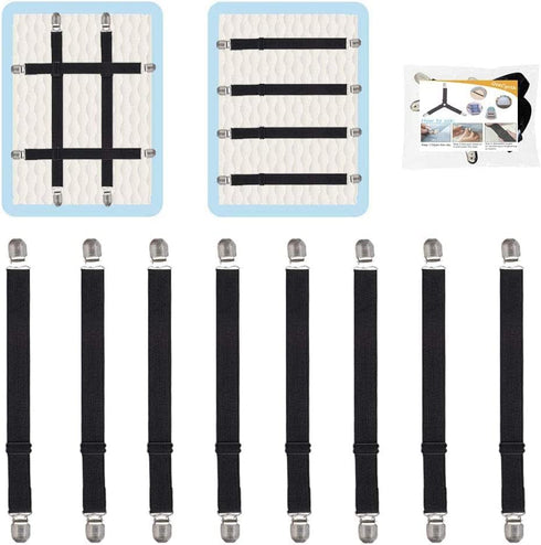 8Pcs Adjustable Bed Sheet Straps Clips, Elastic Fasteners Holder for Mattress, Sofa, Table Cloth