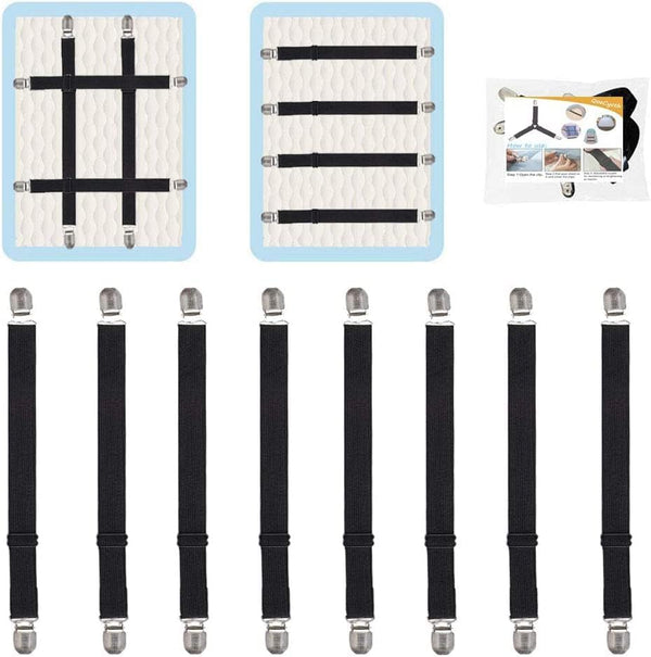 8Pcs Adjustable Bed Sheet Straps Clips, Elastic Fasteners Holder for Mattress, Sofa, Table Cloth