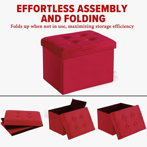 17x13x13in(Neon LINMAGCO Storage Ottoman Folding Foot Stool Velvet Foot Rest with Padded Modern Ottoman with Storage