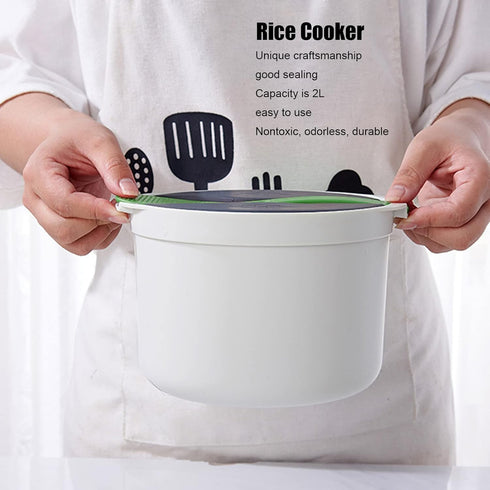 Microwave Rice Cooker, 2 L Pasta Cooker Microwaveable Food Grade PP Microwave Pressure Steamer Cooker Spoon Lid