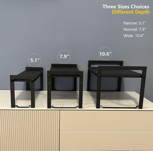 Expandable Cabinet Shelf Organizer, Stackable Kitchen Counter Shelf Rack 16~26", 22LBS Sink Shelf Riser in Black