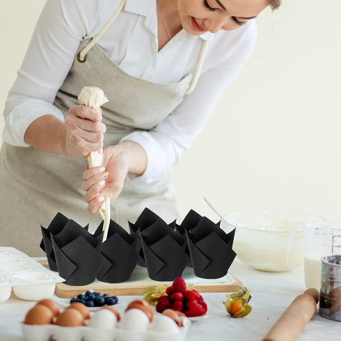 Jutom 200 Pack Black Tulip Cupcake Liners, Greaseproof Muffin Liners for Weddings, Birthdays, Baby Showers