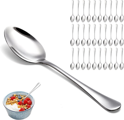 Suwimut 30 Pieces Stainless Steel Dinner Spoons Set, 8 Inch Large Silverware for Home, Kitchen, Restaurant