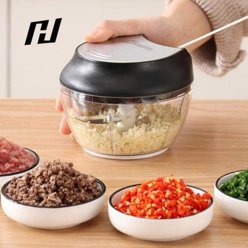 Manual Food Processor Vegetable Chopper, Portable Hand Pull String Garlic Mincer, 2 Cup with Egg Batter Peeler