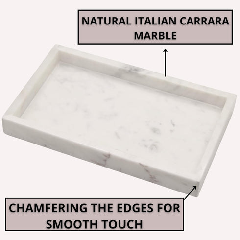 Natural Marble Tray for Desktop/Kitchen/Vanity/Bathroom, Stone Organizer Tray for Coffee Table, Plate Holder for