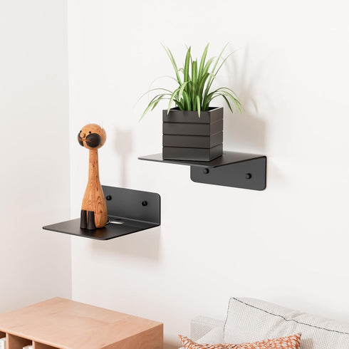 Wisfame 5 Inch Set 2, Small Floating Shelves for Wall, Metal Wall Shelves - Adhesive Installation, Display Ledges