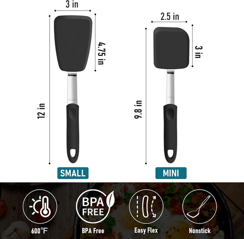 GEEKHOM Silicone Spatula Turner Set of 2, Flexible Kitchen Small Spatulas for Nonstick Cookware, 600°F Heat Resistant