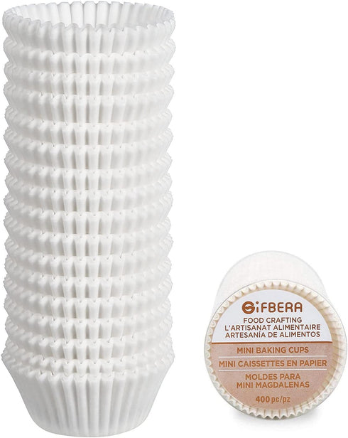 Gifbera Mini White Cupcake Liners, 400-Count Greaseproof Paper Muffin Baking Cups for Baking and Celebration