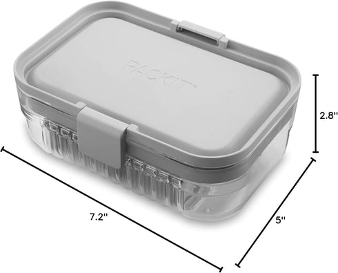 PackIt Mod Lunch Bento Food Storage Container - Steel Gray, Shatterproof Base, Leak-Resistant Dividers