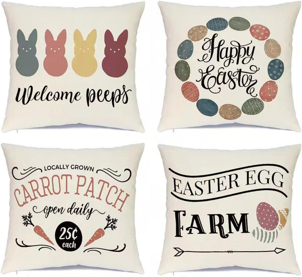 Ueerdand Easter Pillow Covers Set of 4, 20x20 Inch Farmhouse Bunny Decoration for Sofa Couch