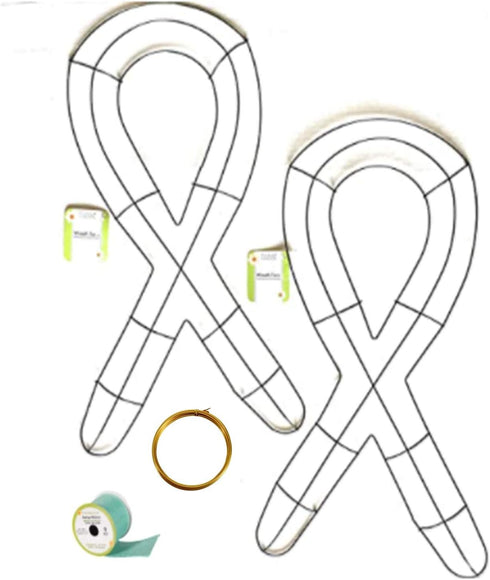 (2) Ribbon Metal Wreath Form 18.75x9.625 in., Steelpangal Green, Remembrance Causes, Wedding, Funeral, Baby Shower,