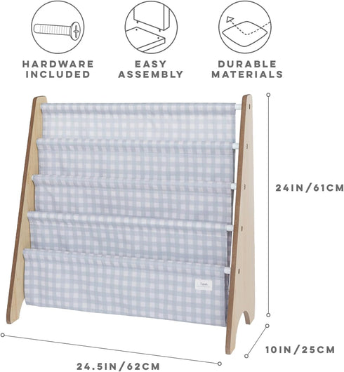3 4-Tier 35 3+ Sprouts Kids Bookshelf with Recycled Fabric - Sling Storage for Kids Rooms Holds Titles - Toddler