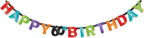 The Party Continuous 60th Birthday Party Letter Banner Decoration - Multi, 7 1/4 Feet, Foil