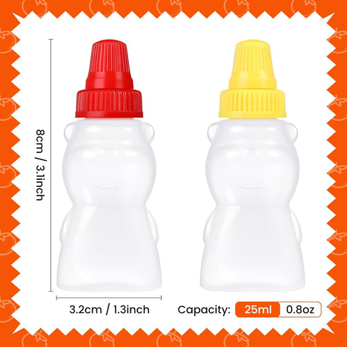 4 1 oz Pieces Bear Shape Mini Condiment Bottles, Mini Ketchup Bottle for Lunch Box, Small Travel Squeeze Squirt