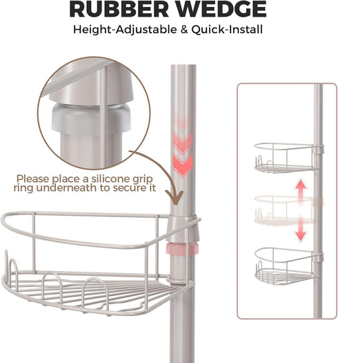 4 Holder,63.7-119 Inch Urackify Corner Shower Caddy Tension Pole, Tier Adjustable Bathroom Organizer Shelves, Shower