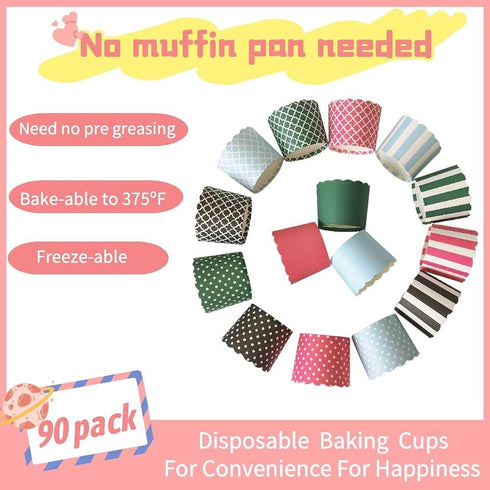 NB Paper Baking Cups 90-Pack 6 oz Greaseproof Baking Cups Cupcake Muffin Cases Disposable Cupcake Wrappers for Birthday Baby Shower Wedding And Party, Pure Blue Pink And Green Color by N\B