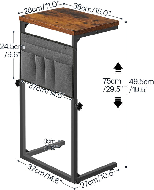BF77SF01 HOOBRO C Shaped End Table, Adjustable Height Side Table for Sofa, Couch Side Table for Small Spaces, Slide
