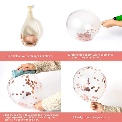Rose Gold 38th Confetti Latex Balloons, Happy 38 Years Birthday Party Decoration with Confetti, 12in, 16 Pack