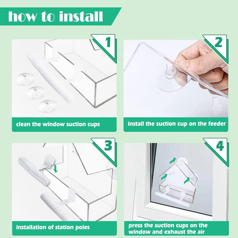Window Bird Feeder - Small Acrylic Bird House for Outside with 2 Rods, Strong Suction Cups and Drain Holes (5.9 * 2.4 *