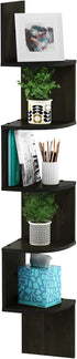 5-Tier Furinno ROSSI Floating Book Shelves for Wall, Zigzag Corner Shelf Wall Mounted, Radial Corner Floating Shelf