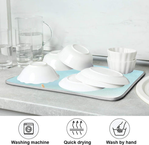 Summer Starfish Dish Drying Mats, Seashells Beach Theme for Kitchen Counter Sink, 16x18 Inch