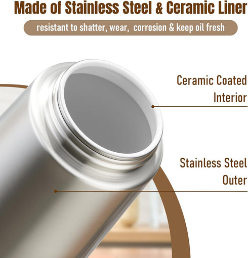 2 1 PARACITY Oil Dispenser Bottle with Stainless Steel Shell & Ceramic Sprayed Interior, in Olive Oil Sprayer