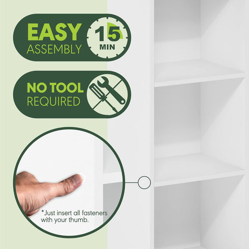 Furinno Pasir Open Shelf Bookcase, 3-Tier, No Tool Assembly, White