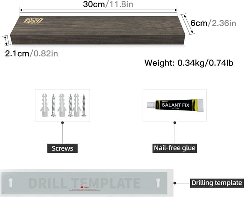 FINDKING Ash Wood Magnetic Knife Strip, 12 Inches Dark Brown Utensil Holder for Wall, No Drill.