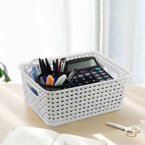 Farmoon 6 Packs White Plastic Organizing Basket - Small Pantry Storage Baskets