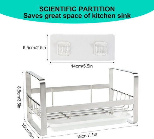 Counter TEZZ Sponge Holder for Kitchen Sink, Stainless Steel Kitchen Storage Sink Caddy for Organizing Sponge, Brush