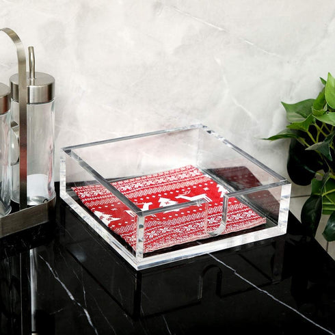 IEEK Acrylic Luncheon Napkin Holder, Decorative Tray for Dining Table and Kitchen, Clear Flat Tissue Dispenser