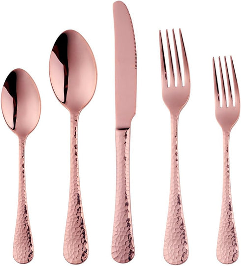 5-Piece Rose Gold Silverware Flatware Set - Service for 1, Stainless Steel Cutlery for Wedding, Dishwasher Safe