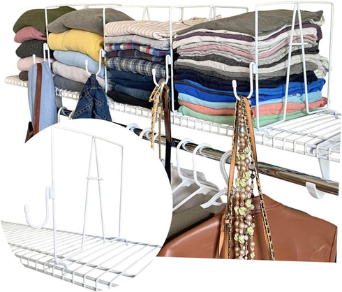 Evelots 4 Pack Wire Shelf Dividers with Removable Hooks, Extra Closet Storage & Organization for Home or Office