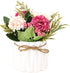 Artificial Hydrangea Bouquet with Small Ceramic Vase, Blue Fake Silk Variety Flower Balls for Home Party Office Wedding
