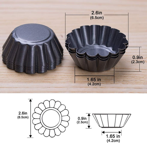 12 Packs Egg Tart Mold Size 2.6 x 0.9inch, Cupcake Cake Muffin Mold Tin Pan Baking Tool, Carbon Steel