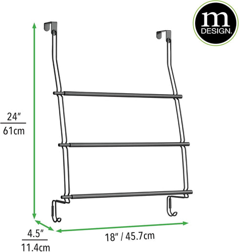 3-Tier 2 mDesign Expandable Metal Over Shower Door Towel Rack for Bathroom - Organizer with Large Hooks - Holder