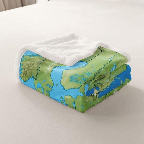 90" 90" Feelyou World Map Sherpa Blanket - Continental Europe Fleece Throw, Ocean Nautical Sea Adventure Plush