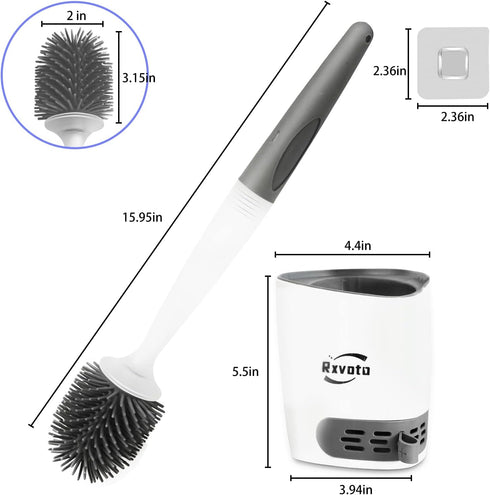 Toilet Brush and Holders, Refillable Wall Mount Silicone Toilet Brush with Ventilated Holder for Bathroom
