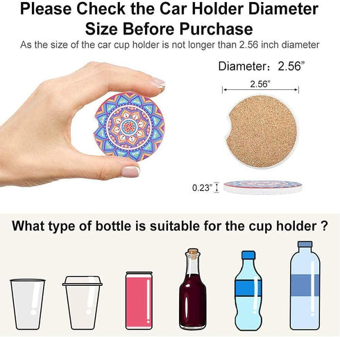 Car Coasters for Drinks, 10 Pack Absorbent Ceramic Coasters with Finger Notch for Easy Removal, Cute Car Accessories.