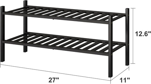 2-Tier Closet, viewcare Black Bamboo Shoe Rack for Entryway, Stackable | Foldable | Natural, Shoe Shelf Storage