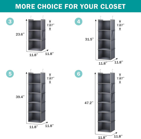 Hanging Closet Organizer, 5-Shelf Closet Hanging Storage Shelves in Grey