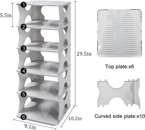6-Tier Shoe Rack, Stackable Storage Organizer for Bedroom Entry, Adjustable Rack, Shoe Slots Shelf, Easy Tower Rack