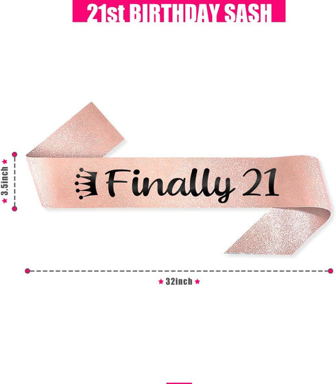 21st Birthday Party Decorations for Her, Rose Gold Supplies Big Set with Birthday Banner and 21 BDay Digit Balloons