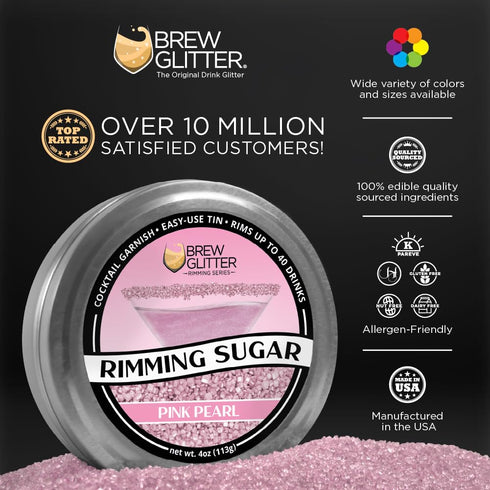 Rimming (4oz, 1x Brew Glitter - Pink Sugar Bar Tin) Cocktail Garnish for Mixed Drinks & Refreshments