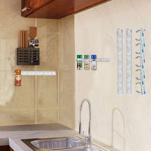 4 Pack 20-Clips Spice Gripper Clip - Wall Mounted Kitchen Spice Jar Rack Organizer with Adhesive Tape