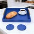 16.5X 13Deluxe 4 Serving Tray Wooden Ottoman Tray for Coffee Table with Polished Goldr Metal Handles and Coasters