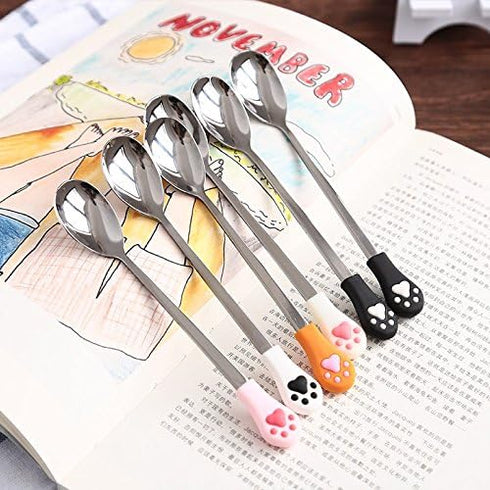 Cat Paw Design Silicone Head Stainless Steel Spoon, Coffee/Tea/Dessert/Mixing Flatware